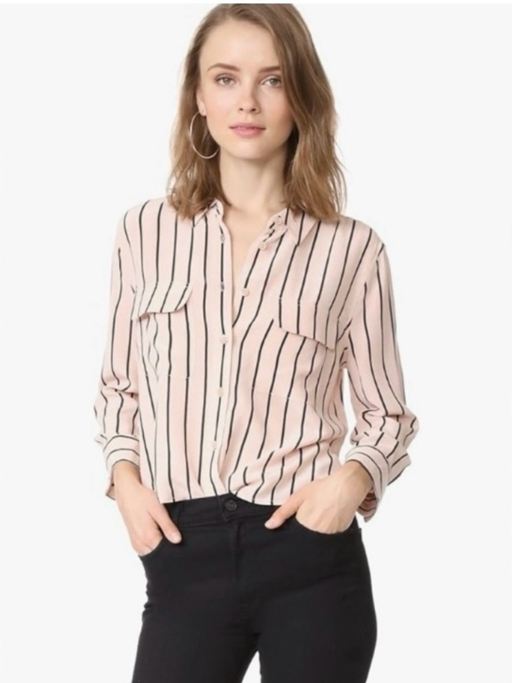 Equipment Pink Stripe Button-Front Women's Blouse